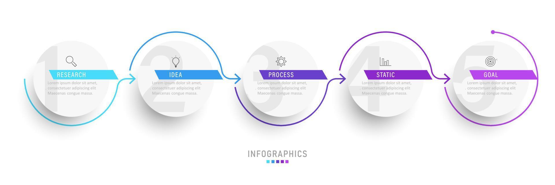 plantilla de diseño de etiquetas infográficas vectoriales con iconos y 5 opciones o pasos. se puede utilizar para diagramas de proceso, presentaciones, diseño de flujo de trabajo, banner, diagrama de flujo, gráfico de información. vector