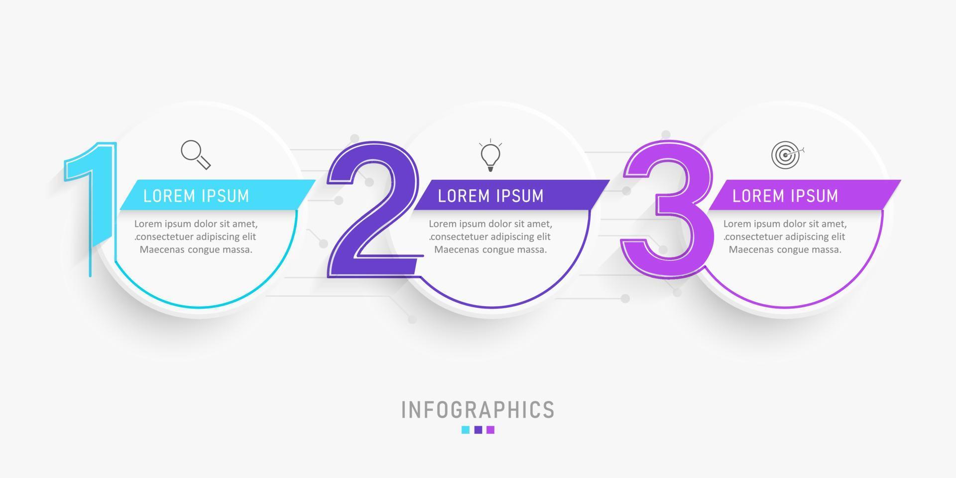 plantilla de diseño de etiquetas infográficas vectoriales con iconos y 3 opciones o pasos. se puede utilizar para diagramas de proceso, presentaciones, diseño de flujo de trabajo, banner, diagrama de flujo, gráfico de información. vector