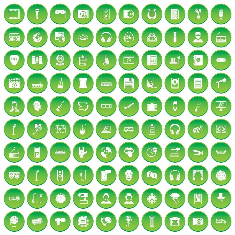 100 iconos de micrófono en círculo verde vector