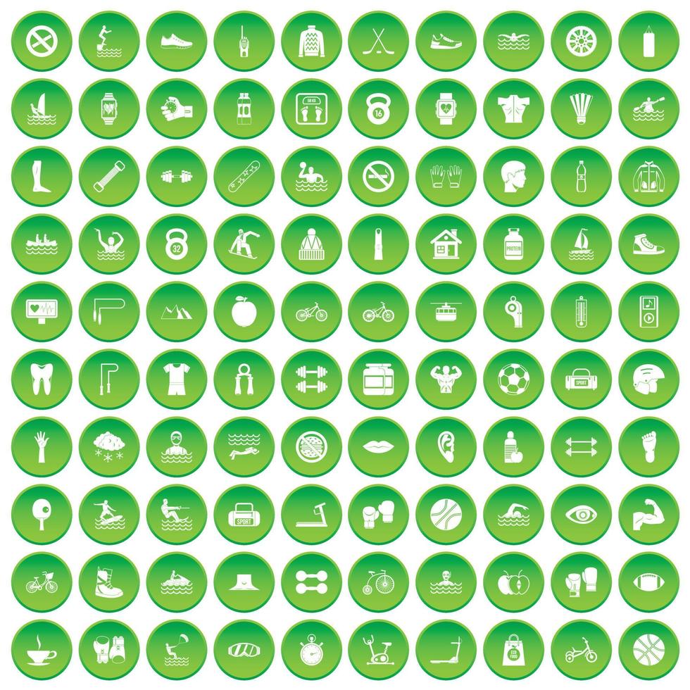 100 men health icons set green circle vector