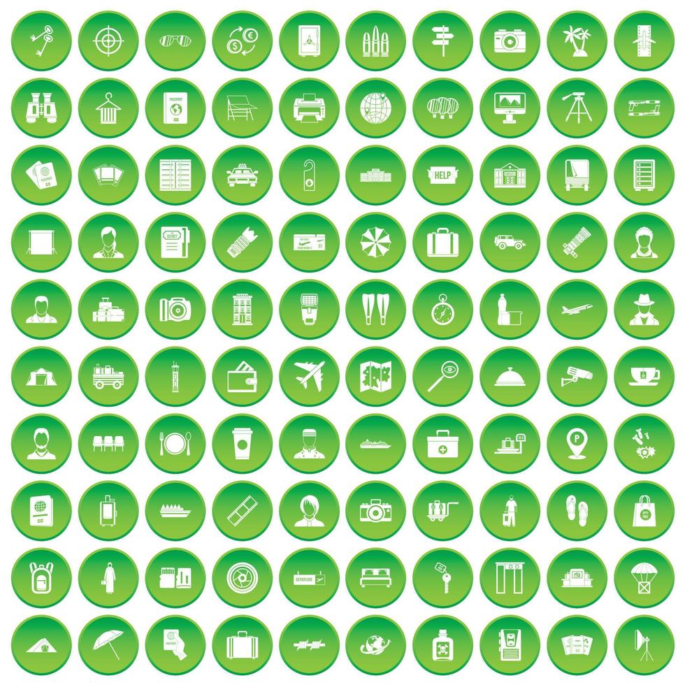 100 passport icons set green circle vector