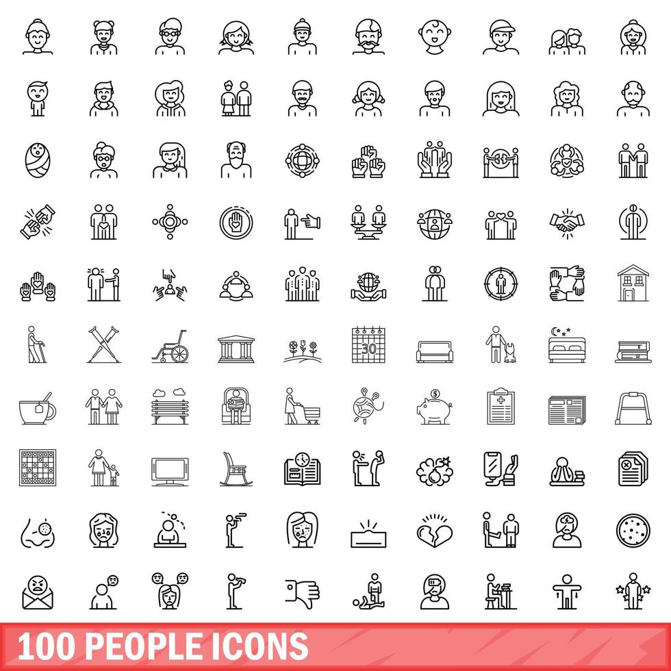 Conjunto de iconos de 100 personas, estilo de esquema vector