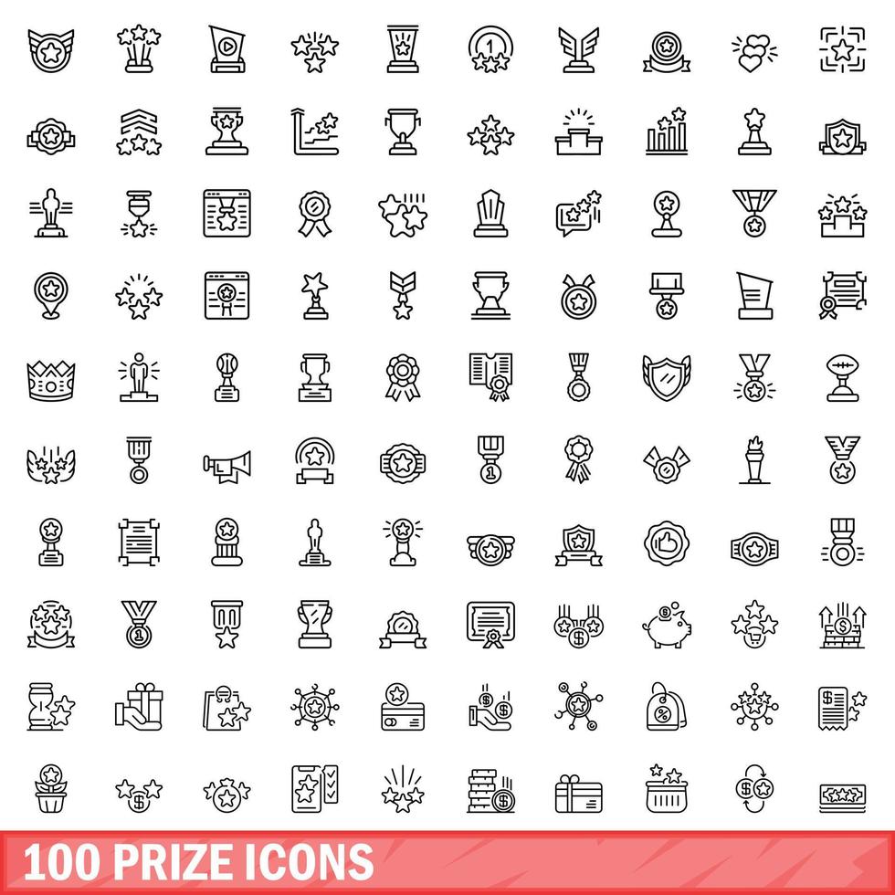 100 prize icons set, outline style vector