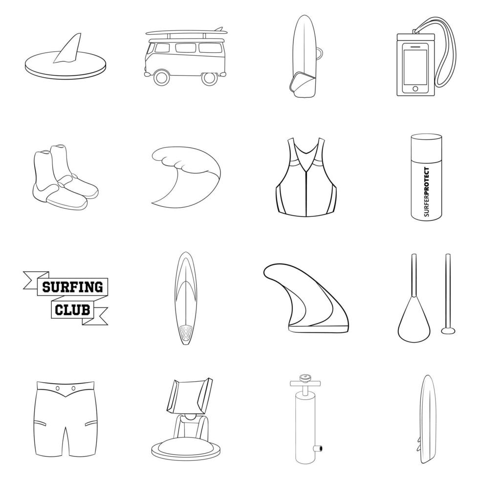esquema de conjunto de iconos de surf vector