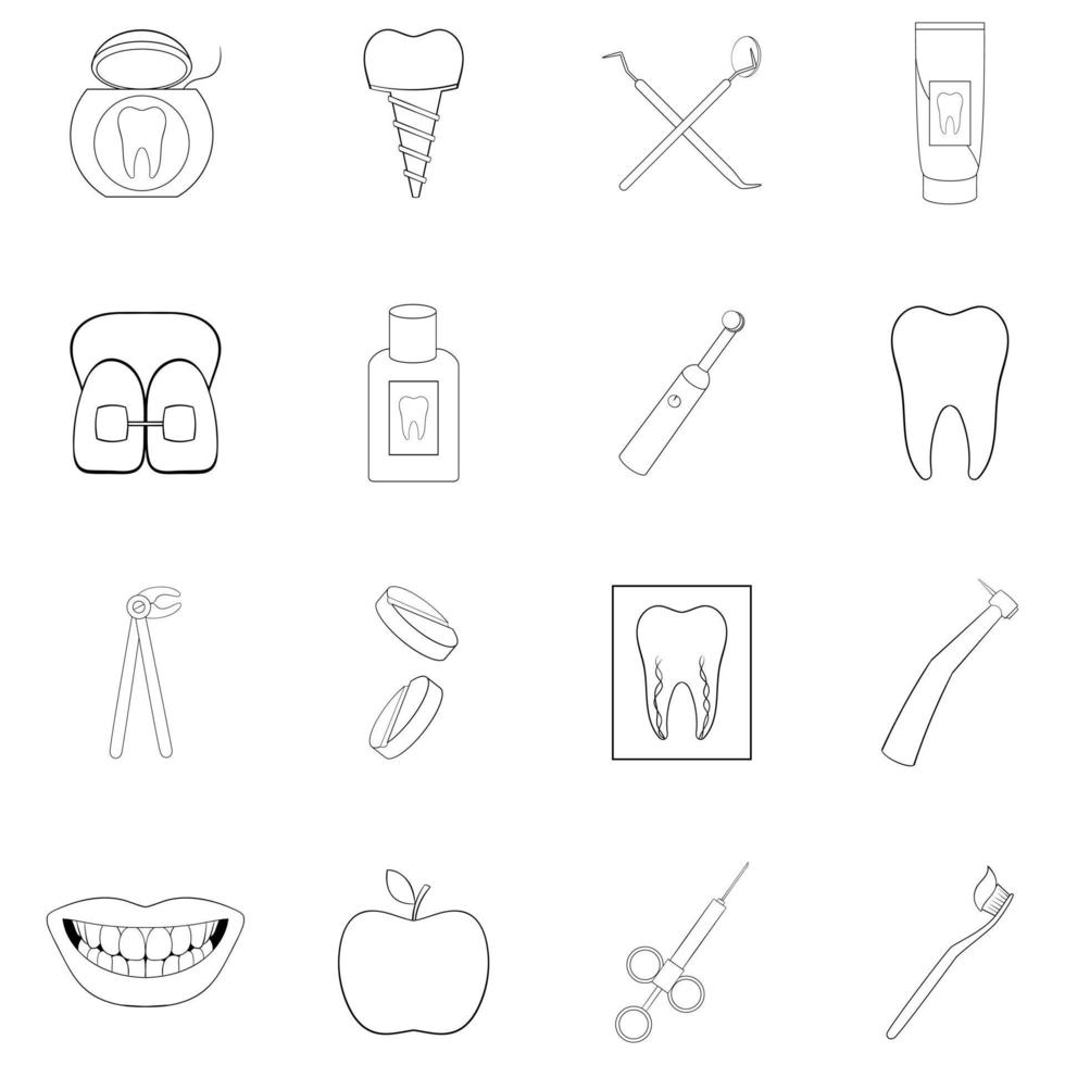 esquema de conjunto de iconos de dentista vector