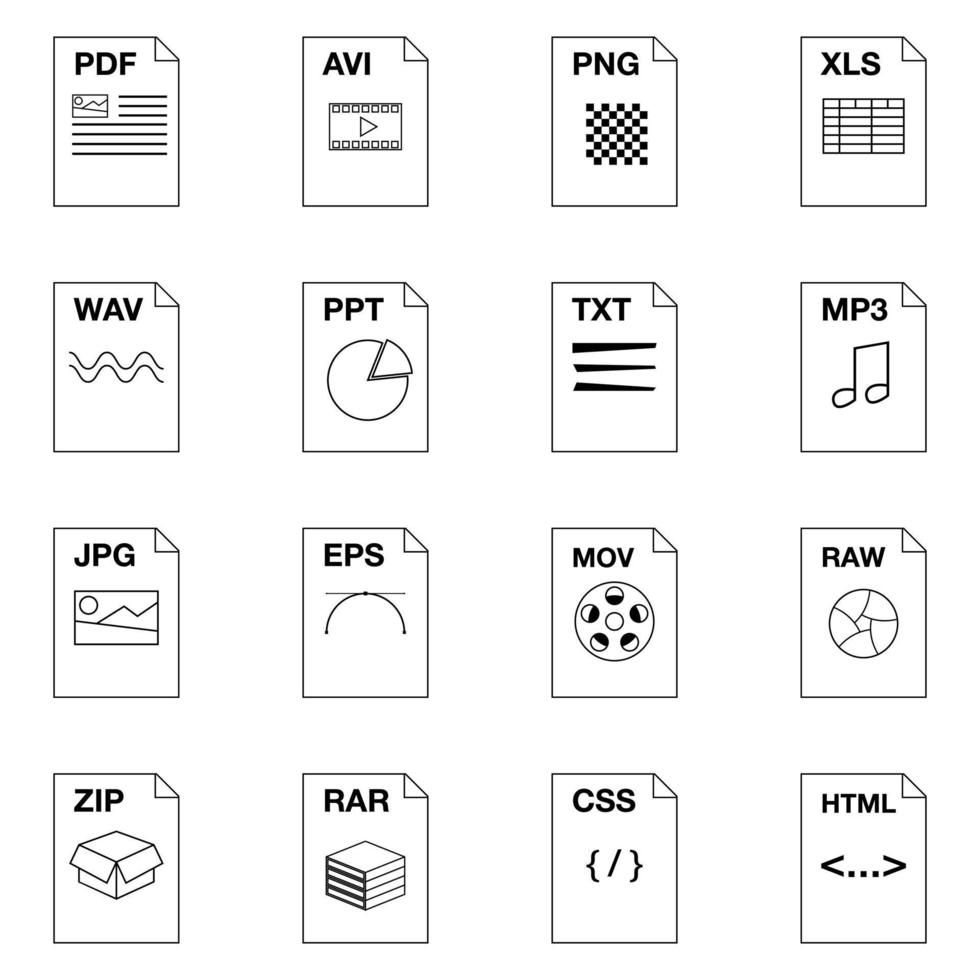 File extension icon set outline 9011878 vector art at vecteezy