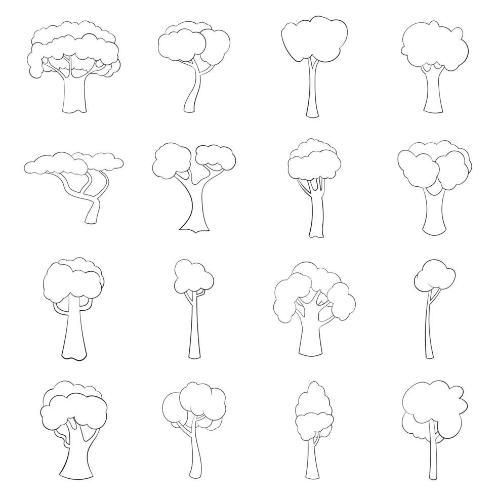 Green trees icon set outline vector