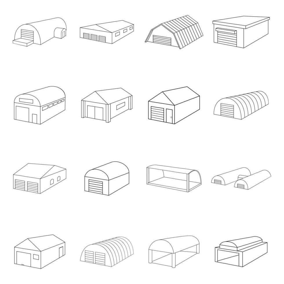 Different hangars icon set outline vector