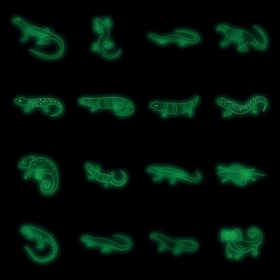 conjunto de iconos de lagarto neón vectorial vector