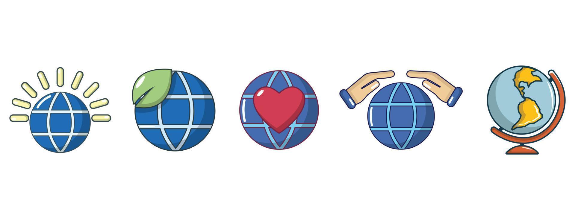 Global icon set, cartoon style vector