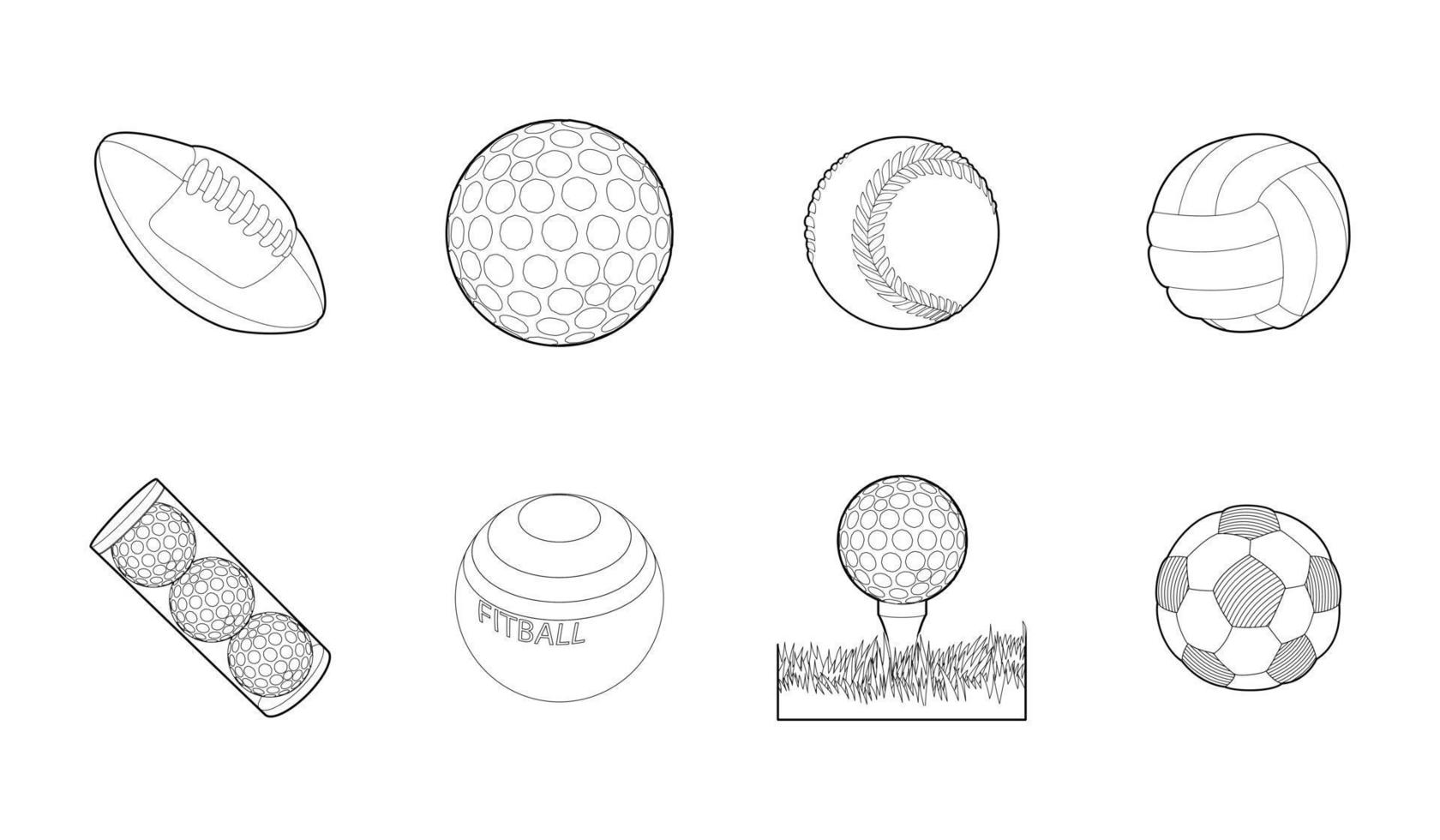 Balls icon set, outline style vector