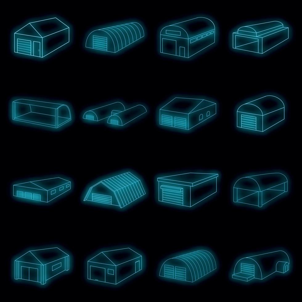 Different hangars icons set vector neon