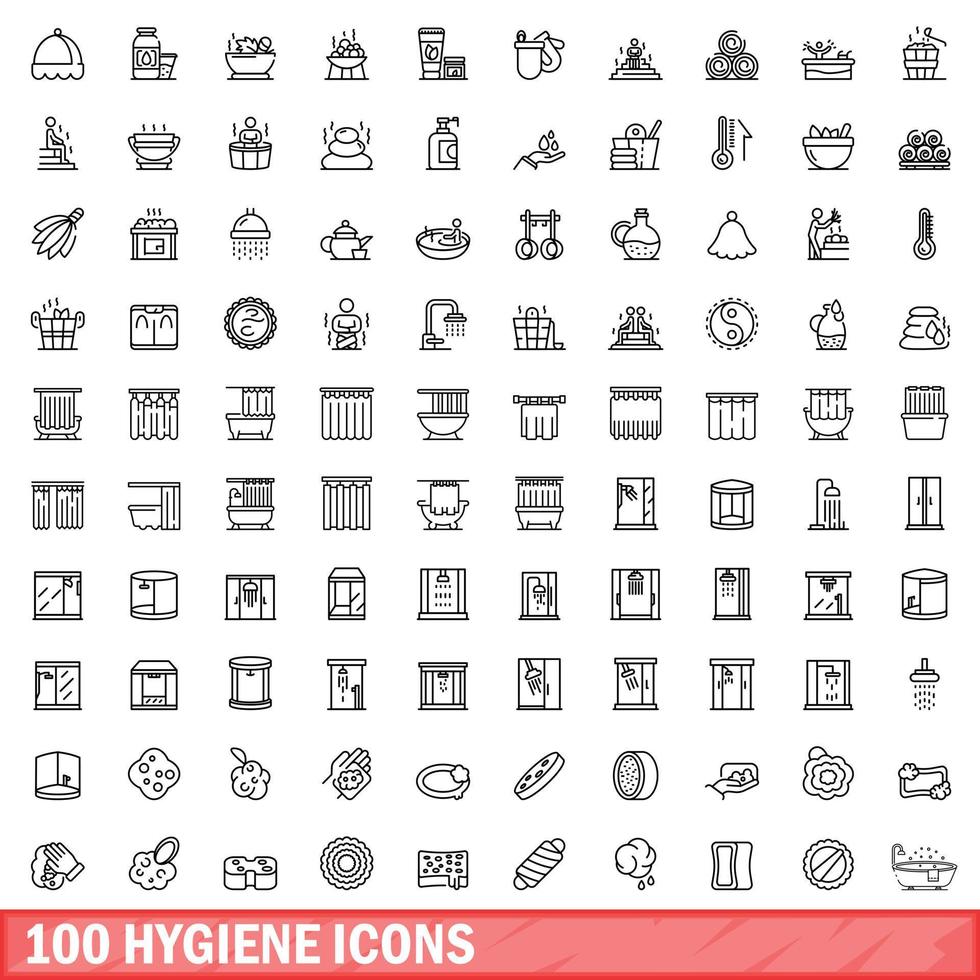 100 hygiene icons set, outline style vector