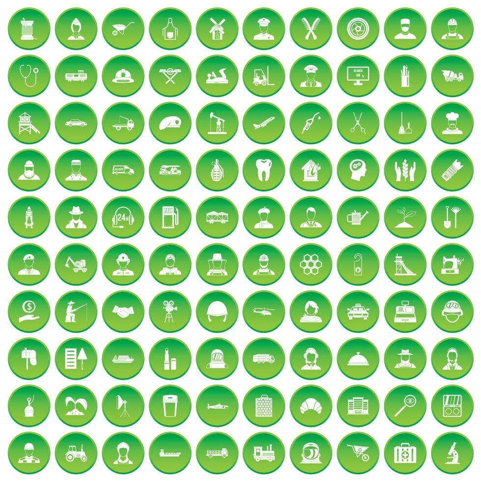 100 iconos de trabajo establecer círculo verde vector