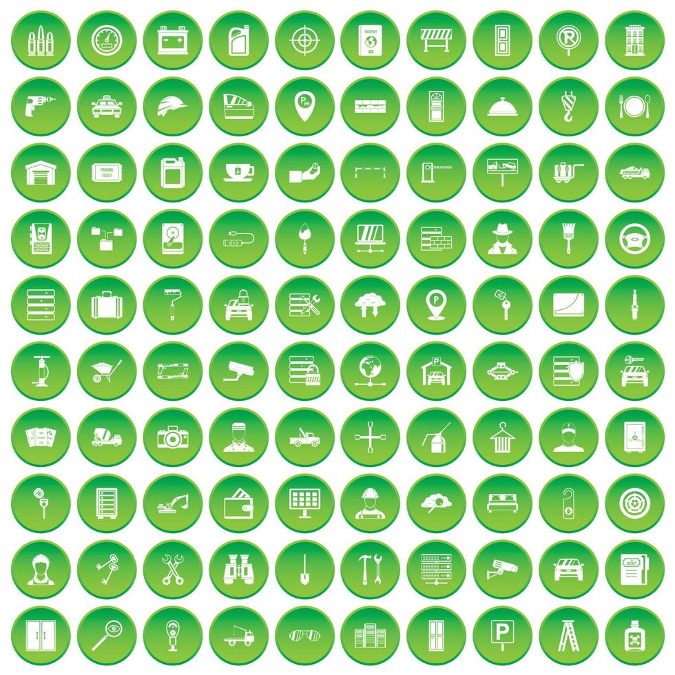 100 iconos de llaves establecer círculo verde vector