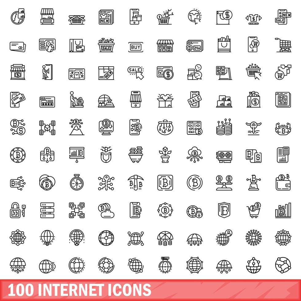 100 iconos de internet establecidos, estilo de esquema vector