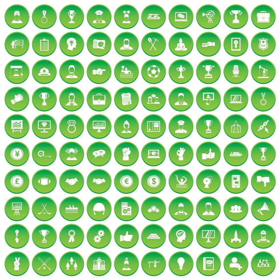 100 leadership icons set green circle vector