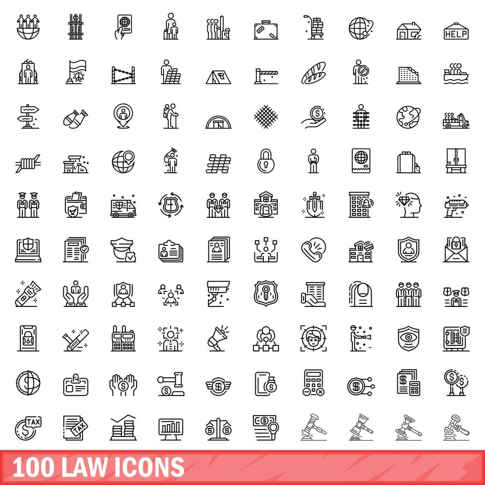 100 iconos de ley establecidos, estilo de esquema vector