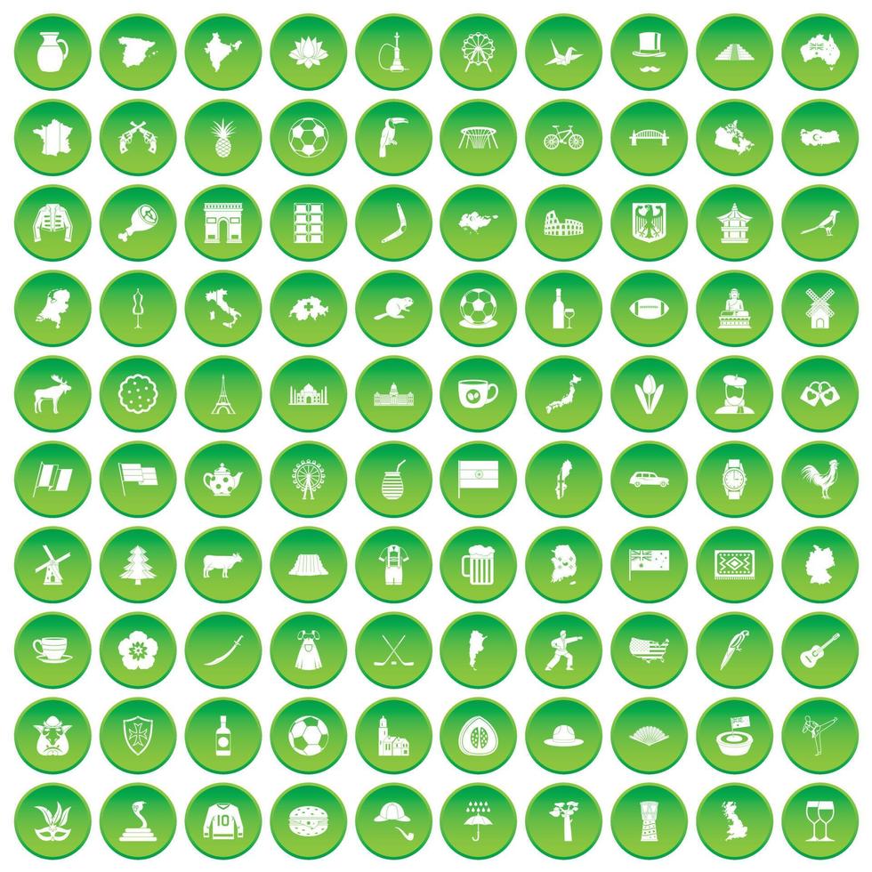 100 map icons set green circle vector