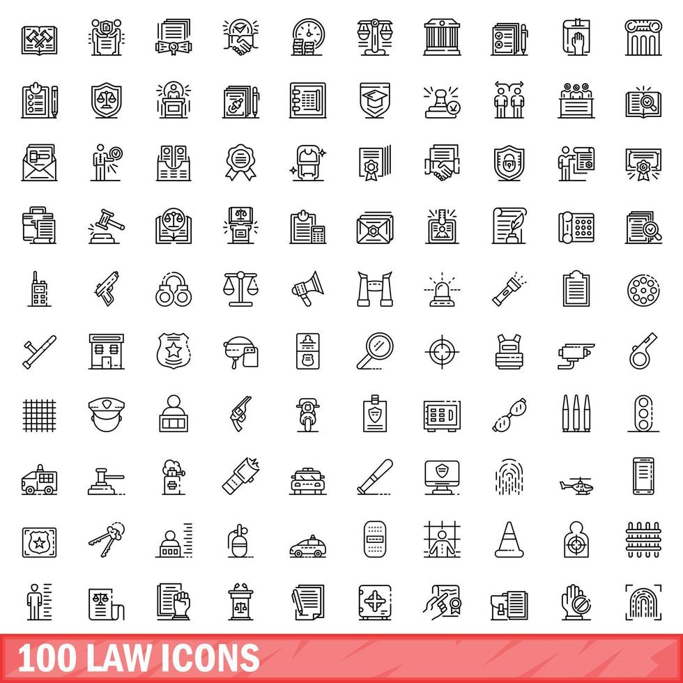 100 iconos de ley establecidos, estilo de esquema vector