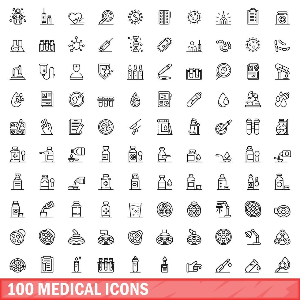 100 medical icons set, outline style vector