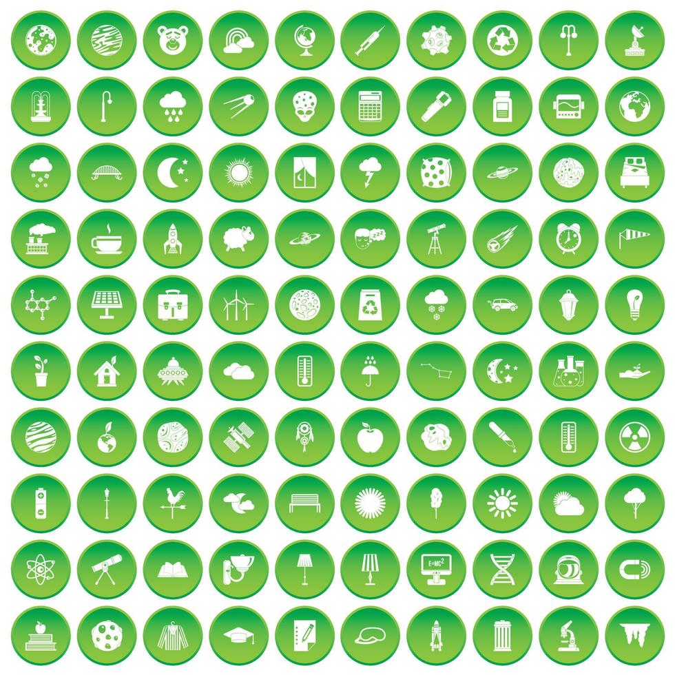 100 moon icons set green circle vector