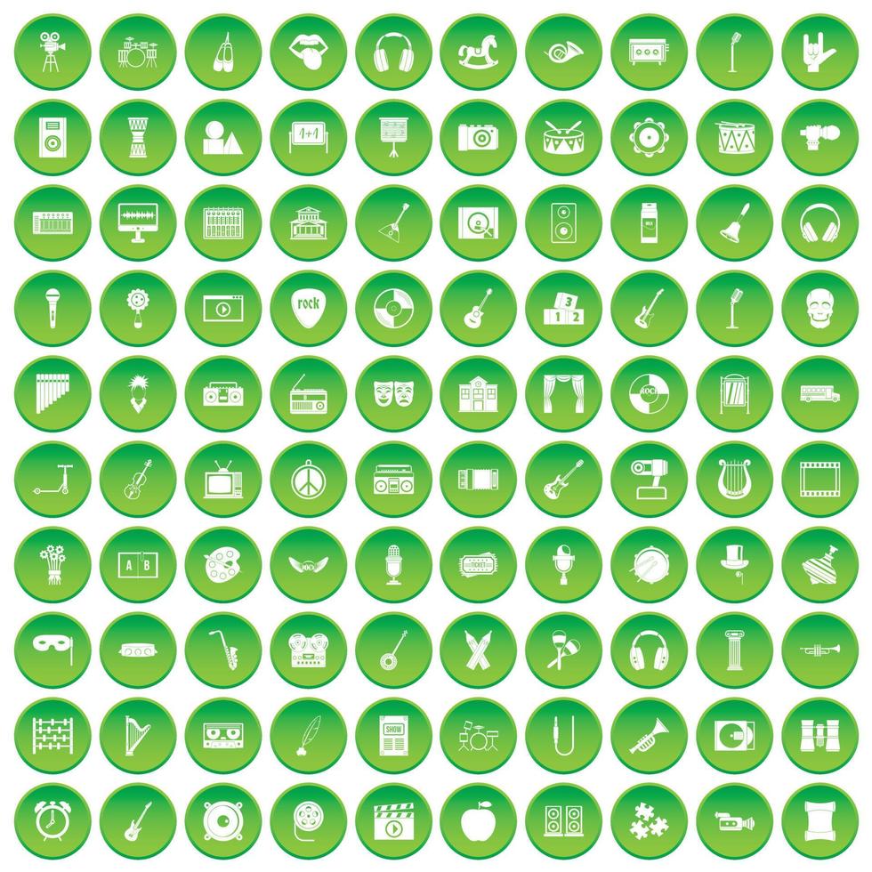 100 musical education icons set green circle vector
