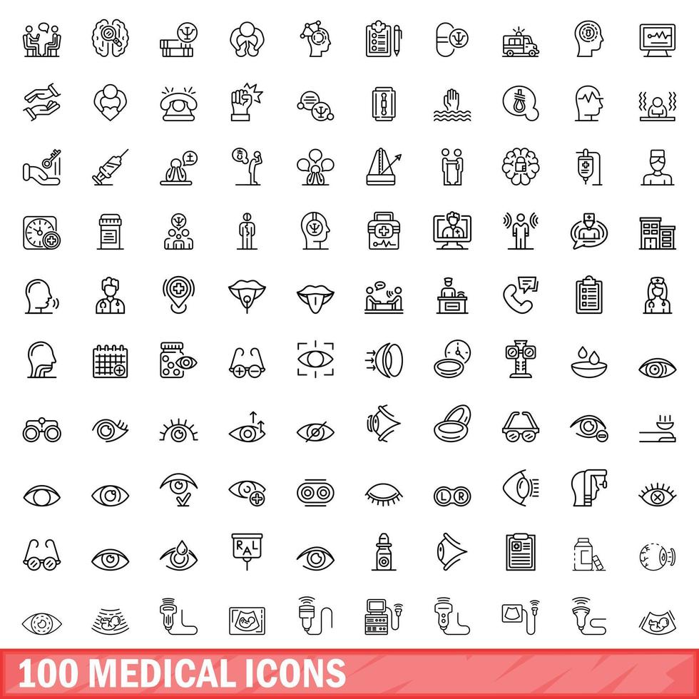 100 iconos médicos establecidos, estilo de contorno vector