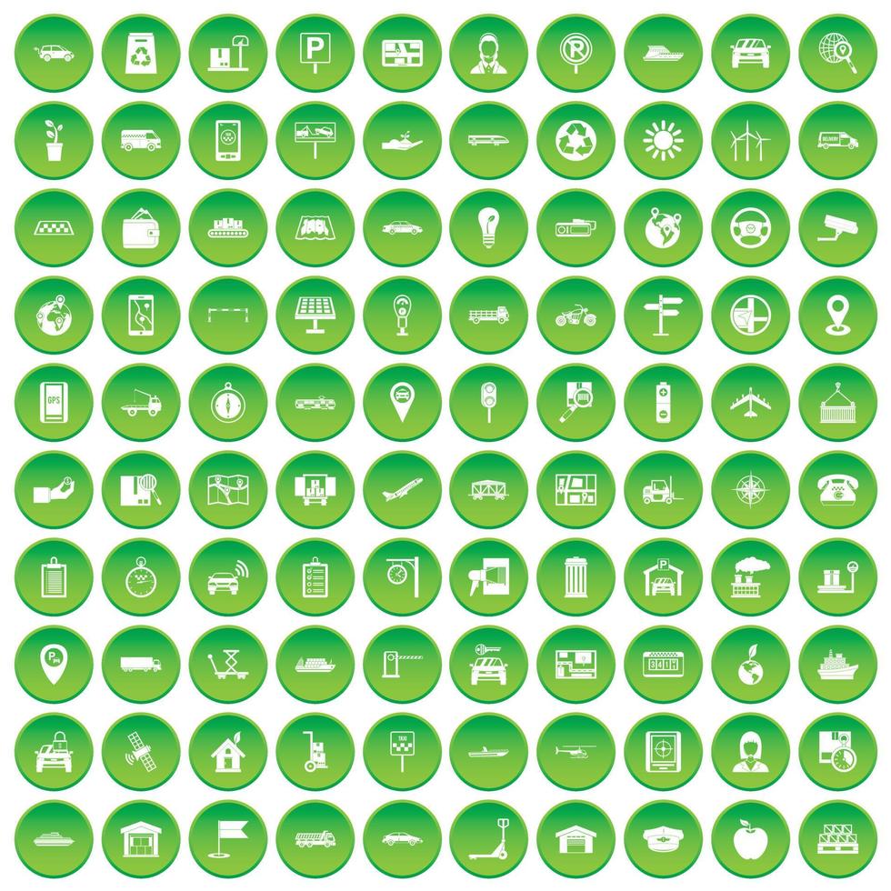 100 navigation icons set green circle vector