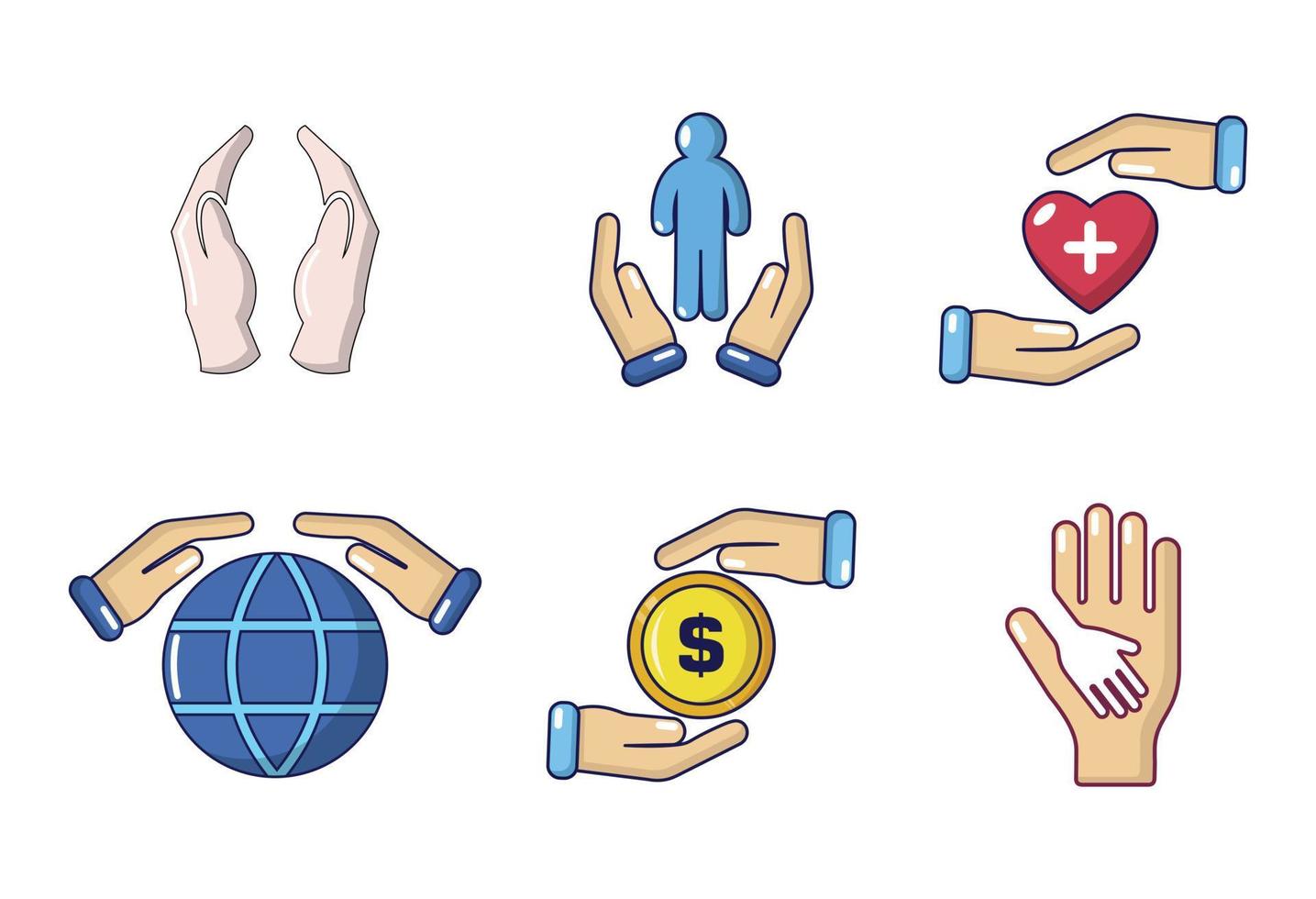 Hand protect icon set, cartoon style vector