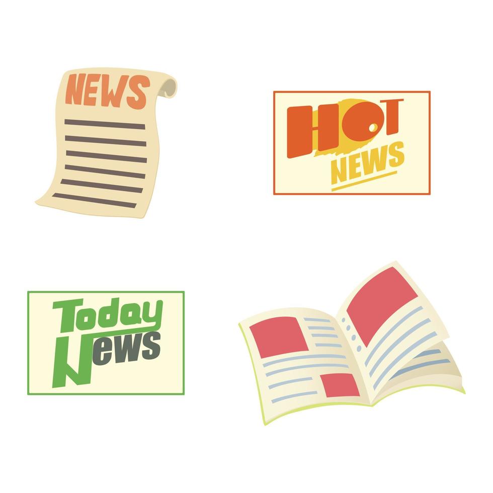 News icon set, cartoon style vector