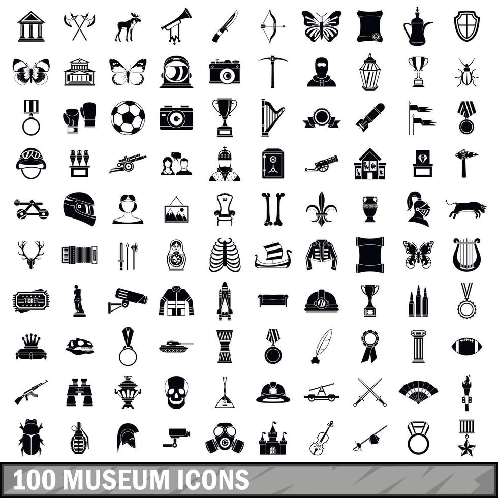 100 museum icons set, simple style vector