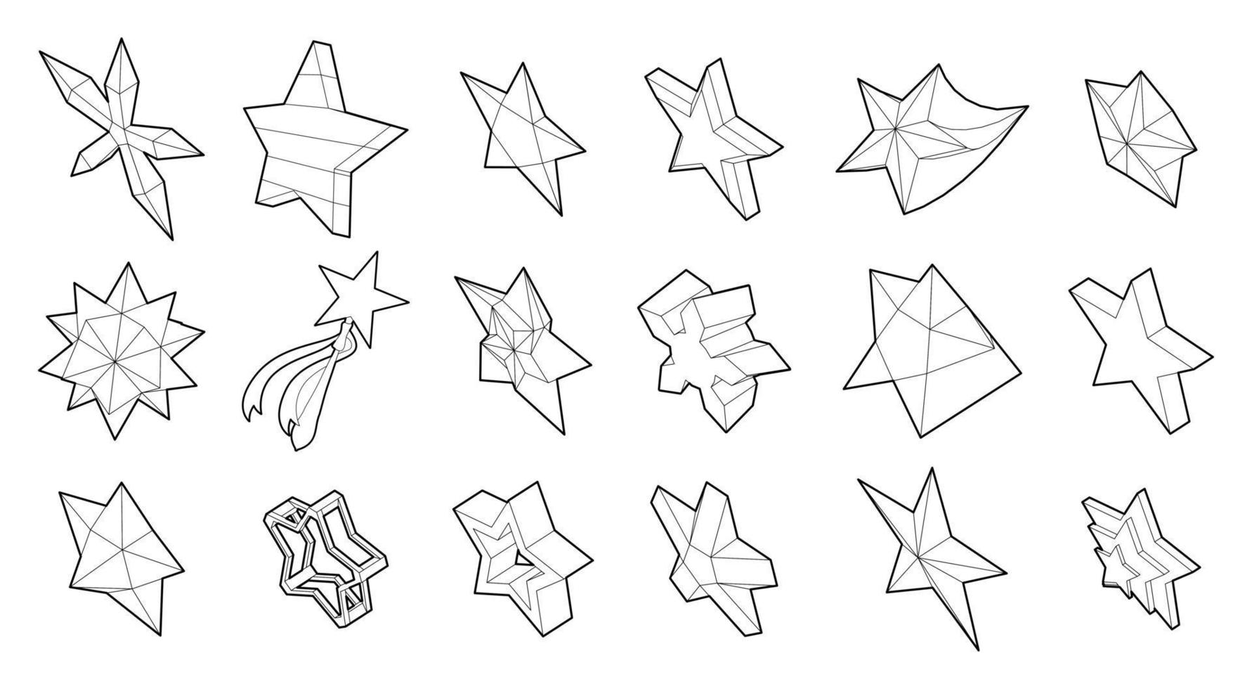 conjunto de iconos de estrella, estilo de esquema vector