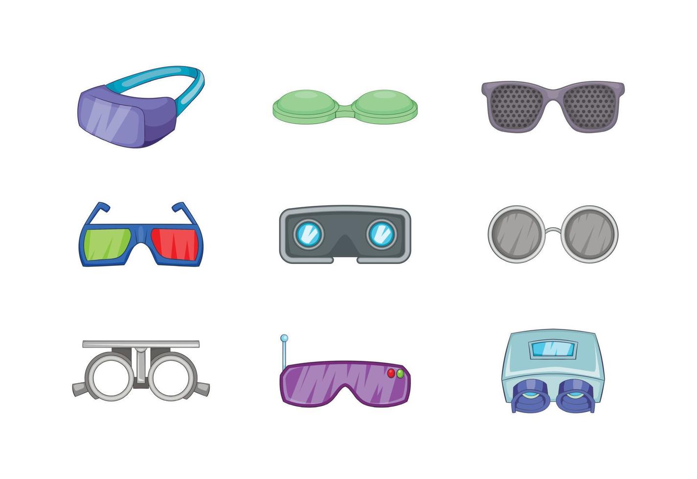 Glasses icon set, cartoon style vector