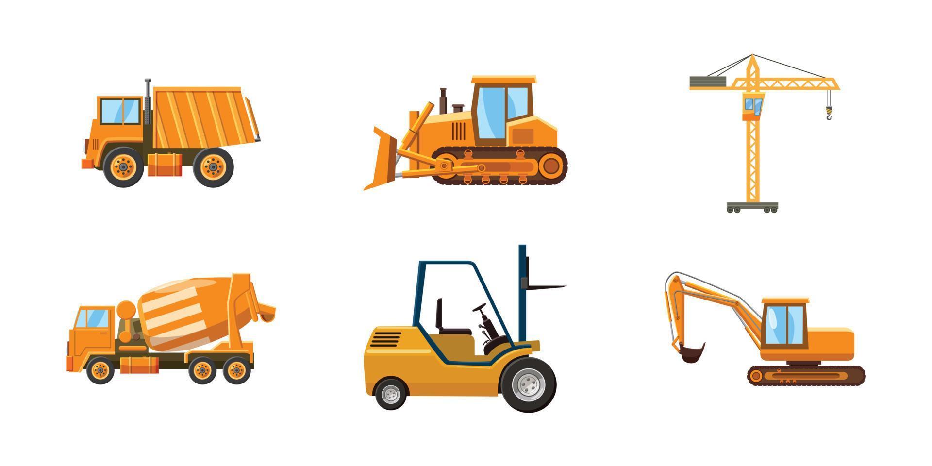 conjunto de iconos de máquina de construcción, estilo de dibujos animados vector