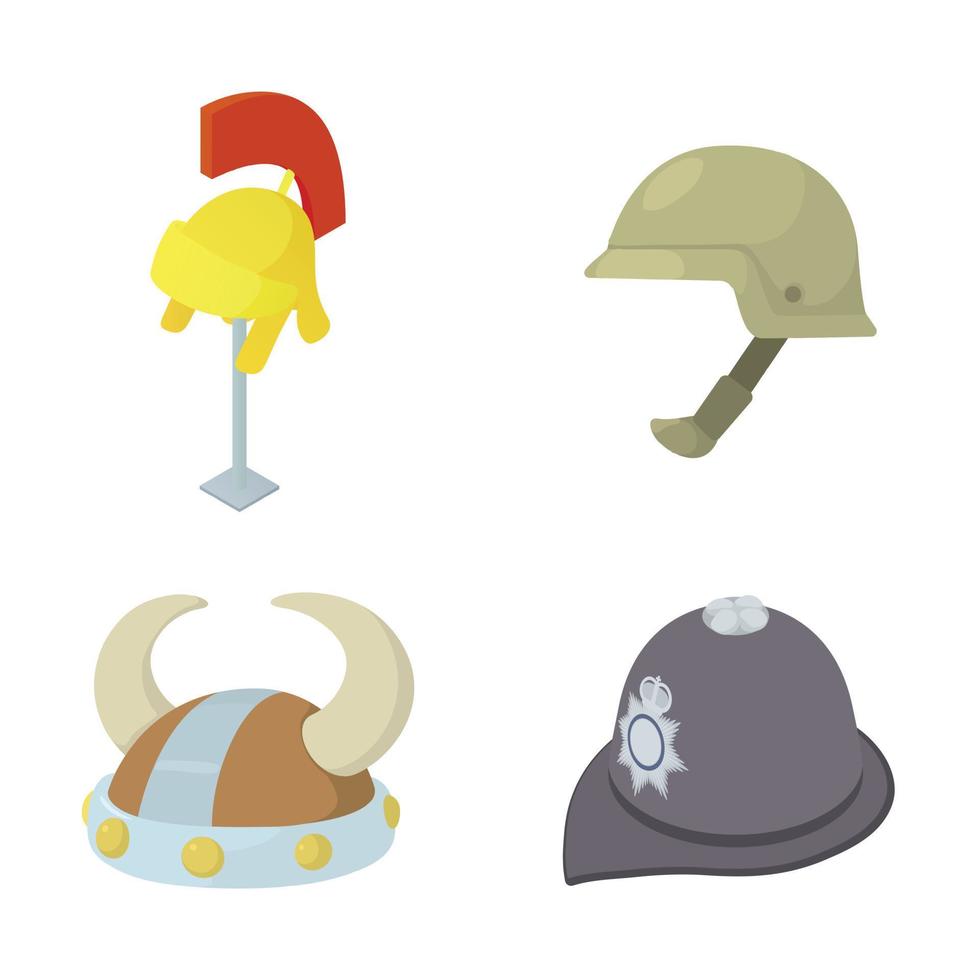 Helmet icon set, cartoon style vector