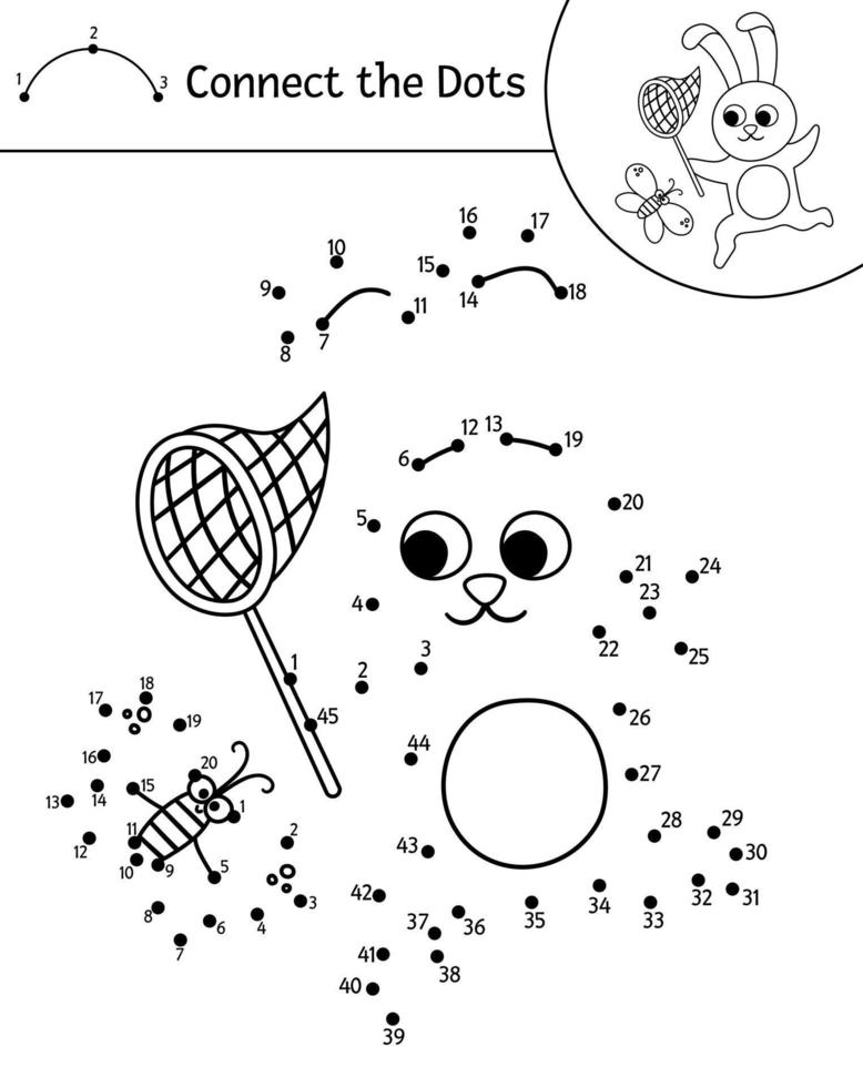 Vector forest dottodot and color activity with cute hare catching