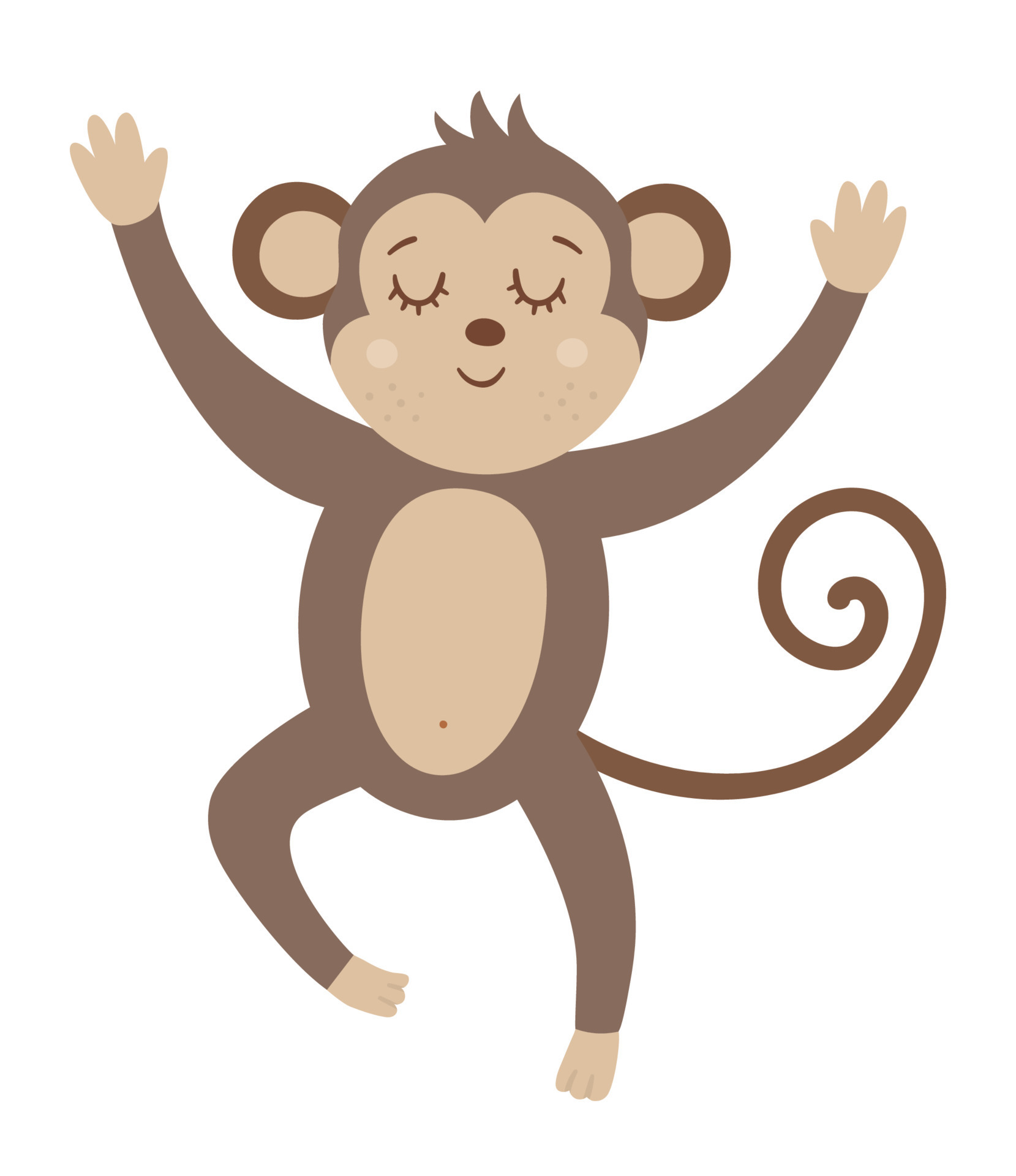 Vector cute jumping monkey with closed eyes and hands up isolated on white  background. Funny tropical animal illustration. Bright flat picture for  children. Jungle summer clip art 9012273 Vector Art at Vecteezy