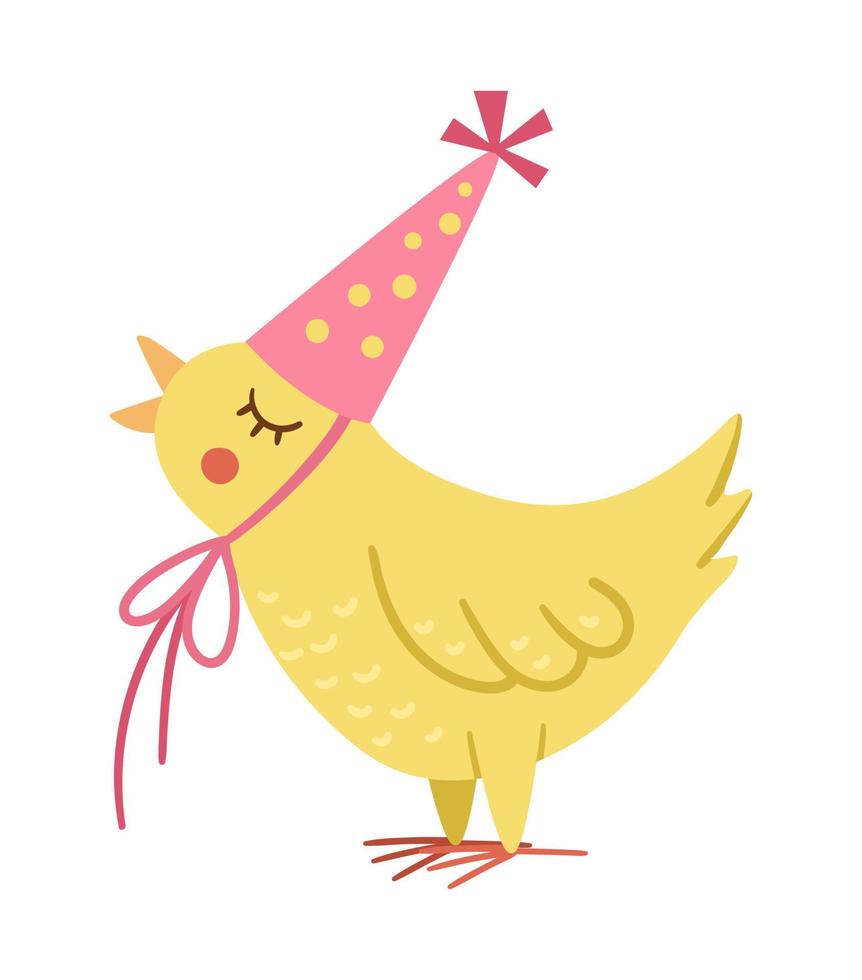 Vector cute singing chicken in birthday hat. Funny b-day bird for card, poster, print design. Bright holiday illustration for kids. Cheerful celebration character icon isolated on white background. 9012287 Vector Art at Vector cute singing chicken in birthday hat. Funny b-day bird for card, poster, print design. Bright holiday illustration for kids. Cheerful celebration character icon isolated on white background. 9012287 Vector Art at