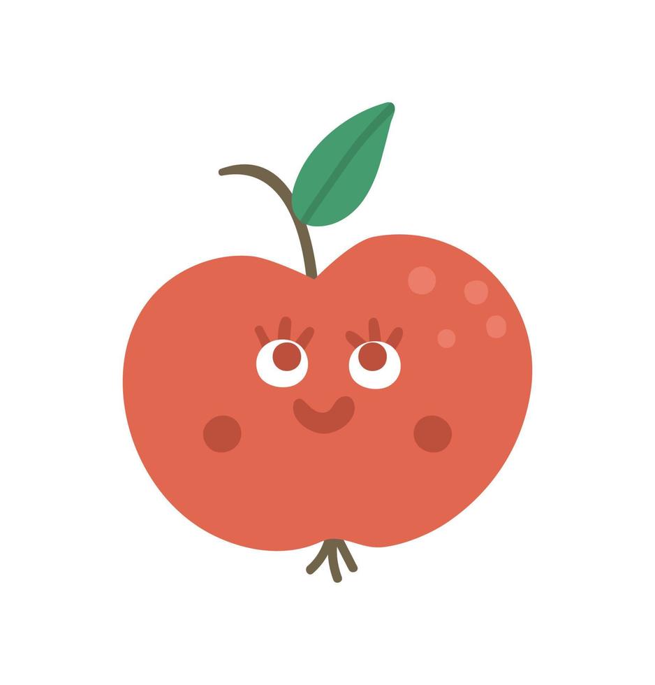ilustración vectorial de manzana kawaii. imágenes prediseñadas educativas de regreso a la escuela. linda fruta sonriente de estilo plano con ojos. foto divertida para niños vector