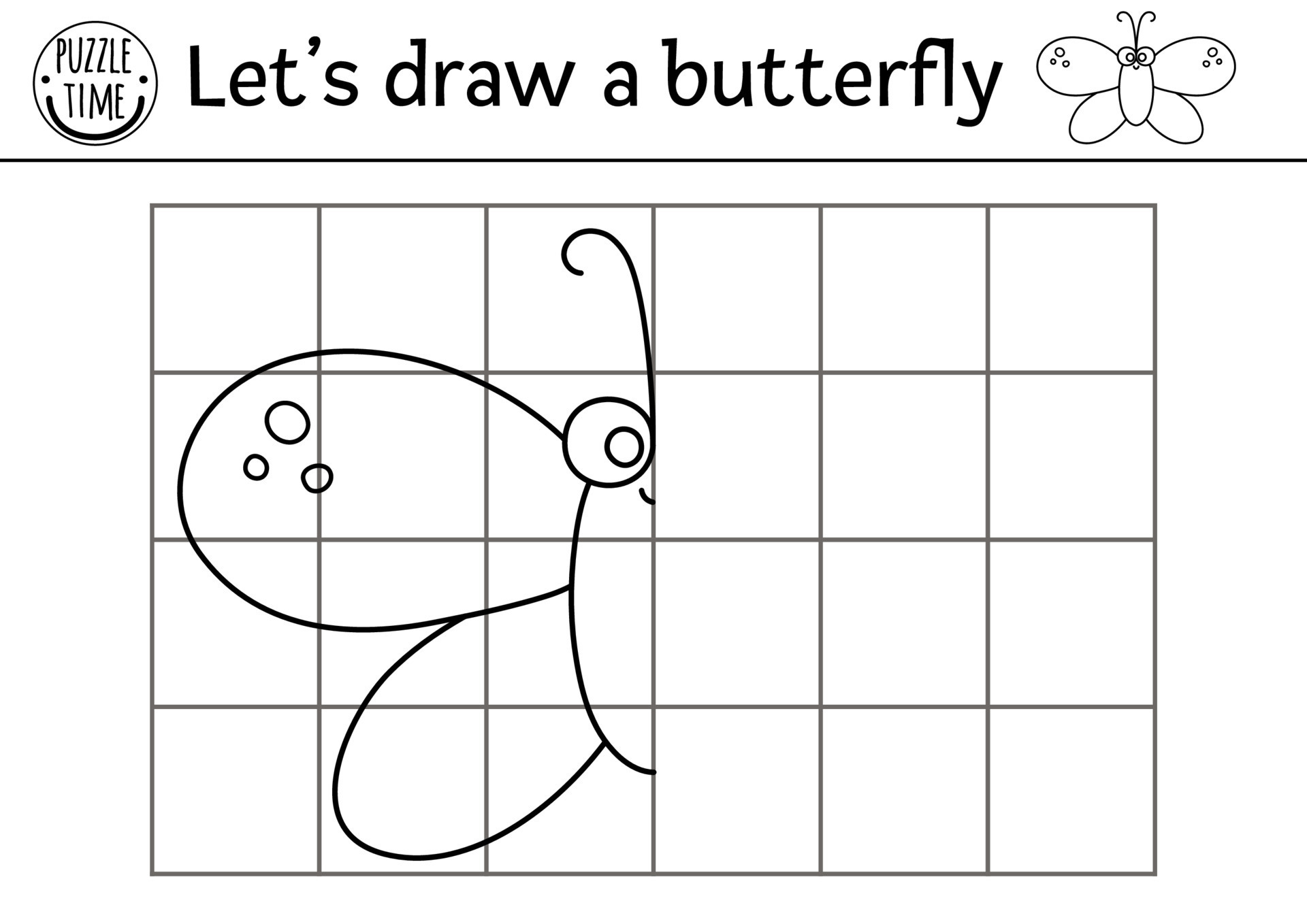 Complete the butterfly picture Vector forest drawing practice Complete the butterfly picture Vector forest drawing practice