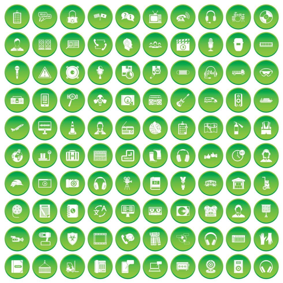 100 headphones icons set green circle vector