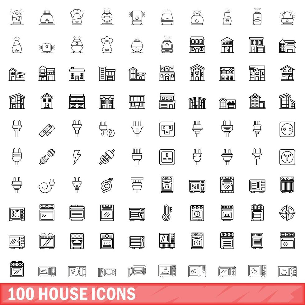 100 iconos de casa, estilo de esquema vector