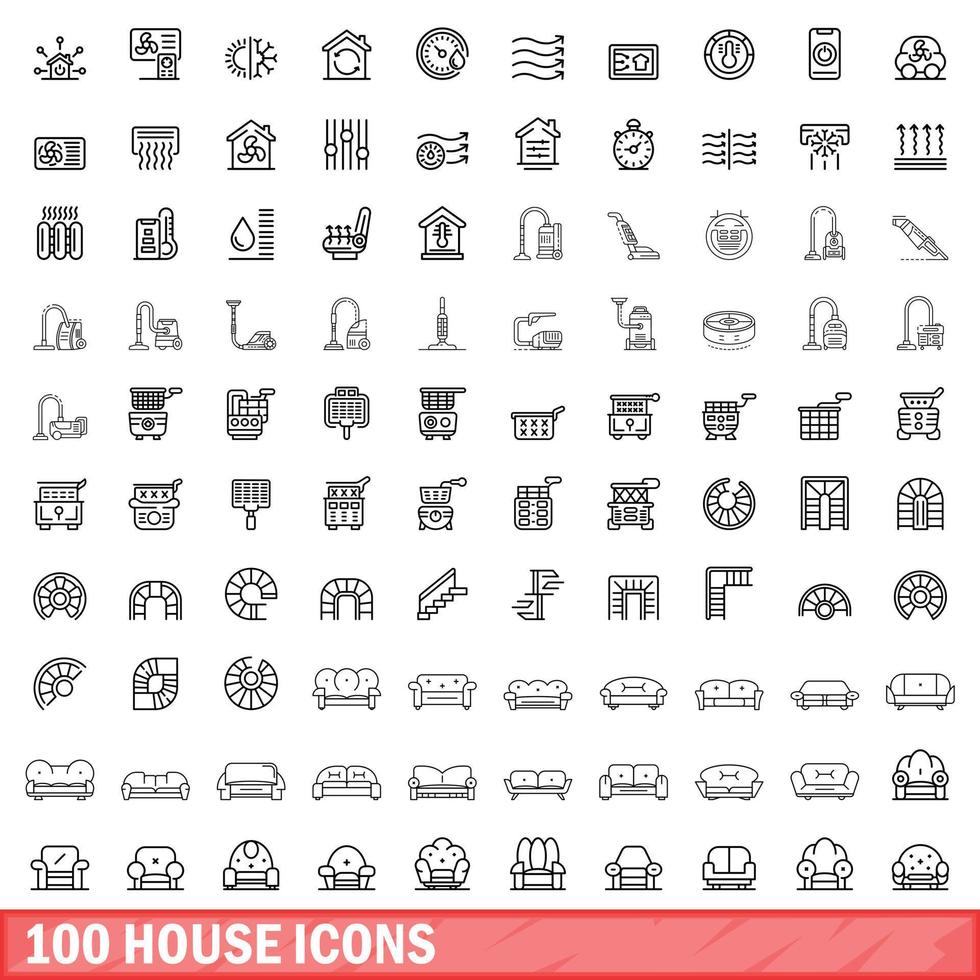 100 iconos de casa, estilo de esquema vector