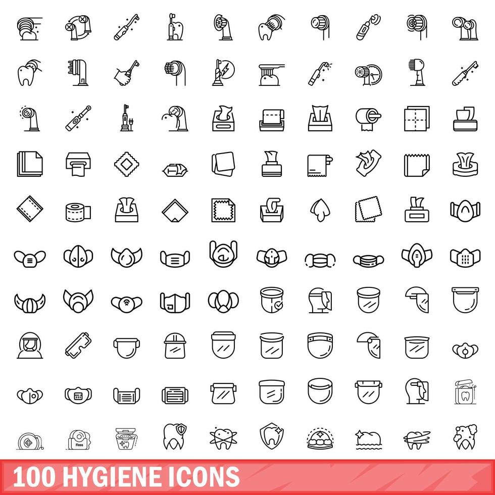 100 hygiene icons set, outline style vector