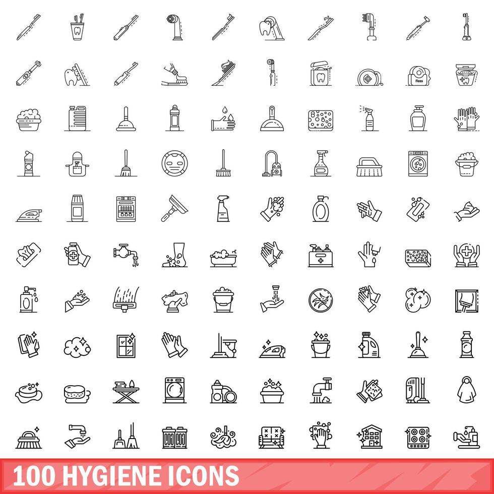 100 iconos de higiene, estilo de esquema vector