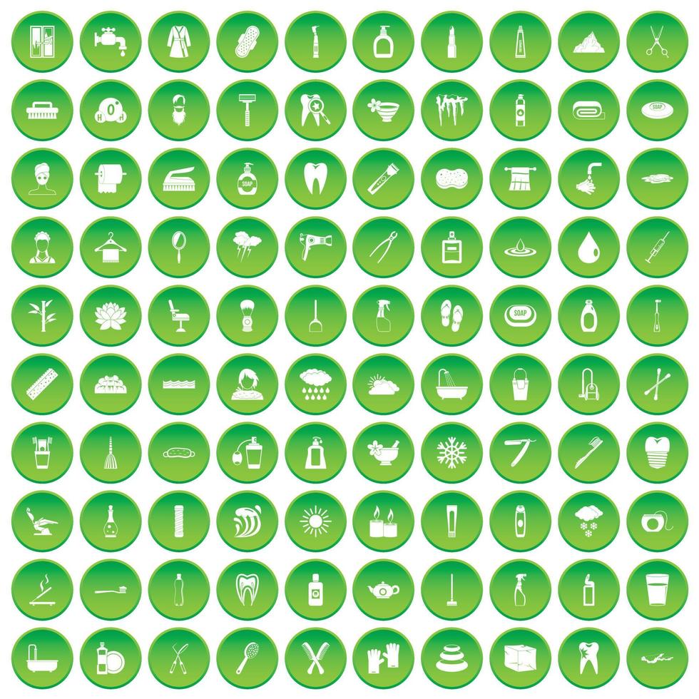 100 iconos de higiene establecer círculo verde vector