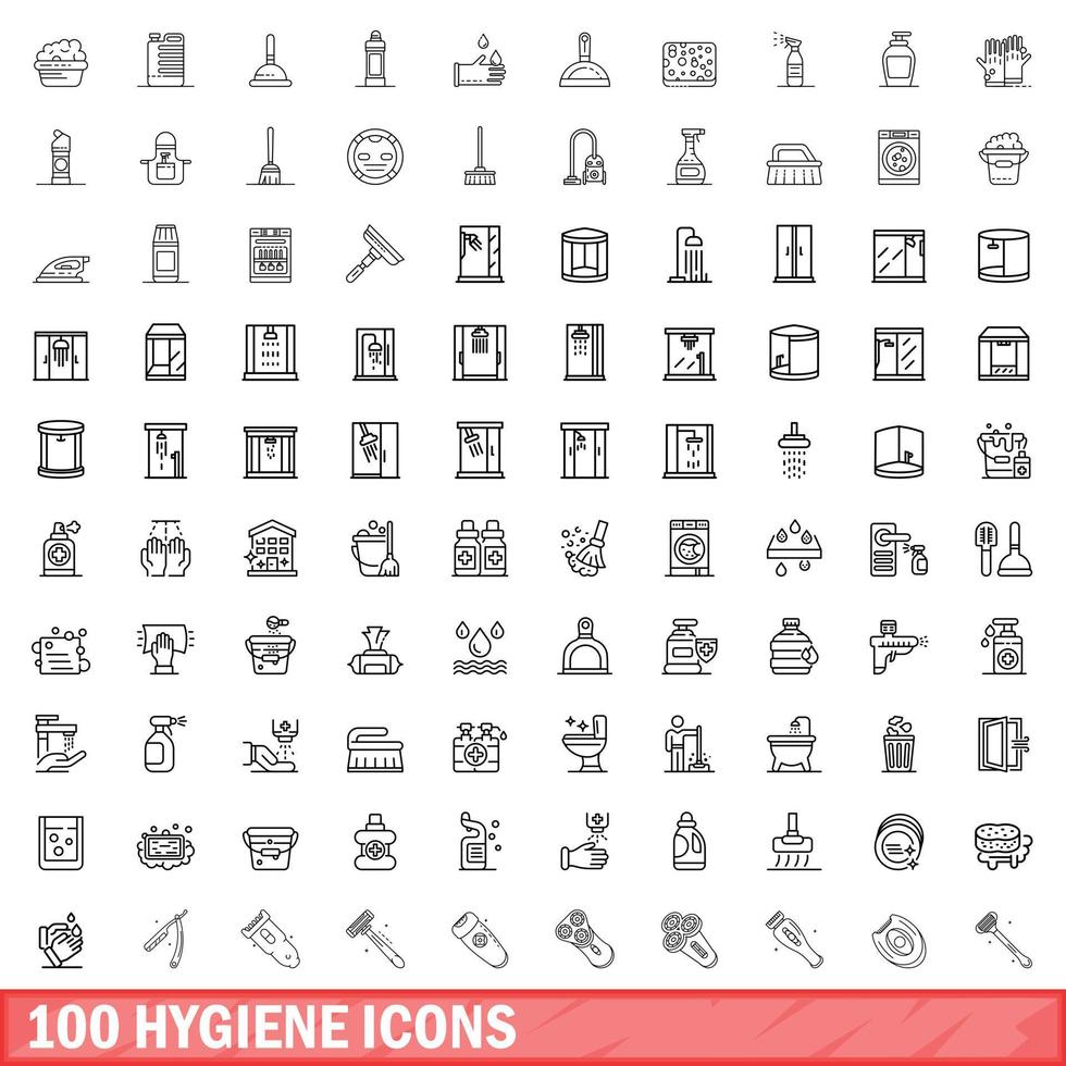 100 iconos de higiene, estilo de esquema vector