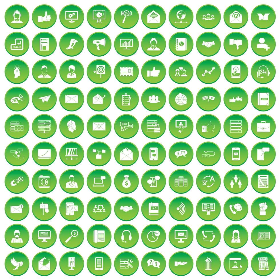 100 interaction icons set green circle vector
