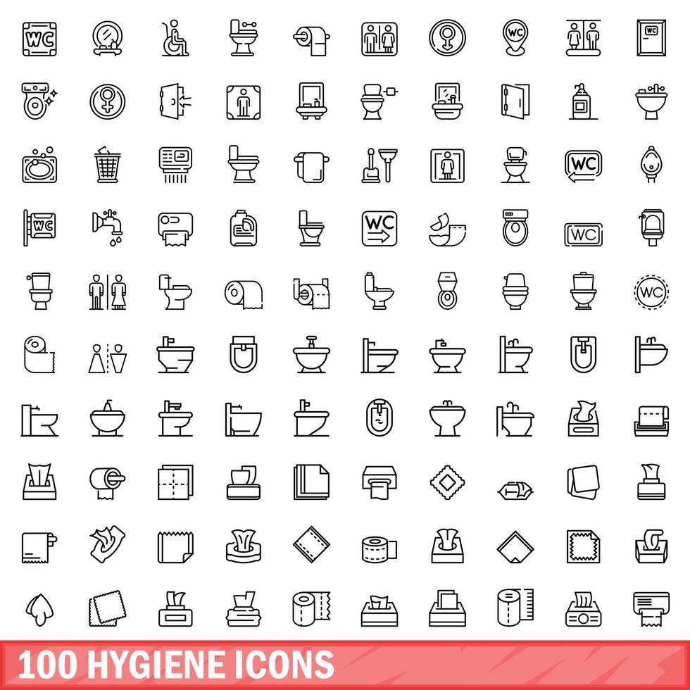 100 hygiene icons set, outline style vector